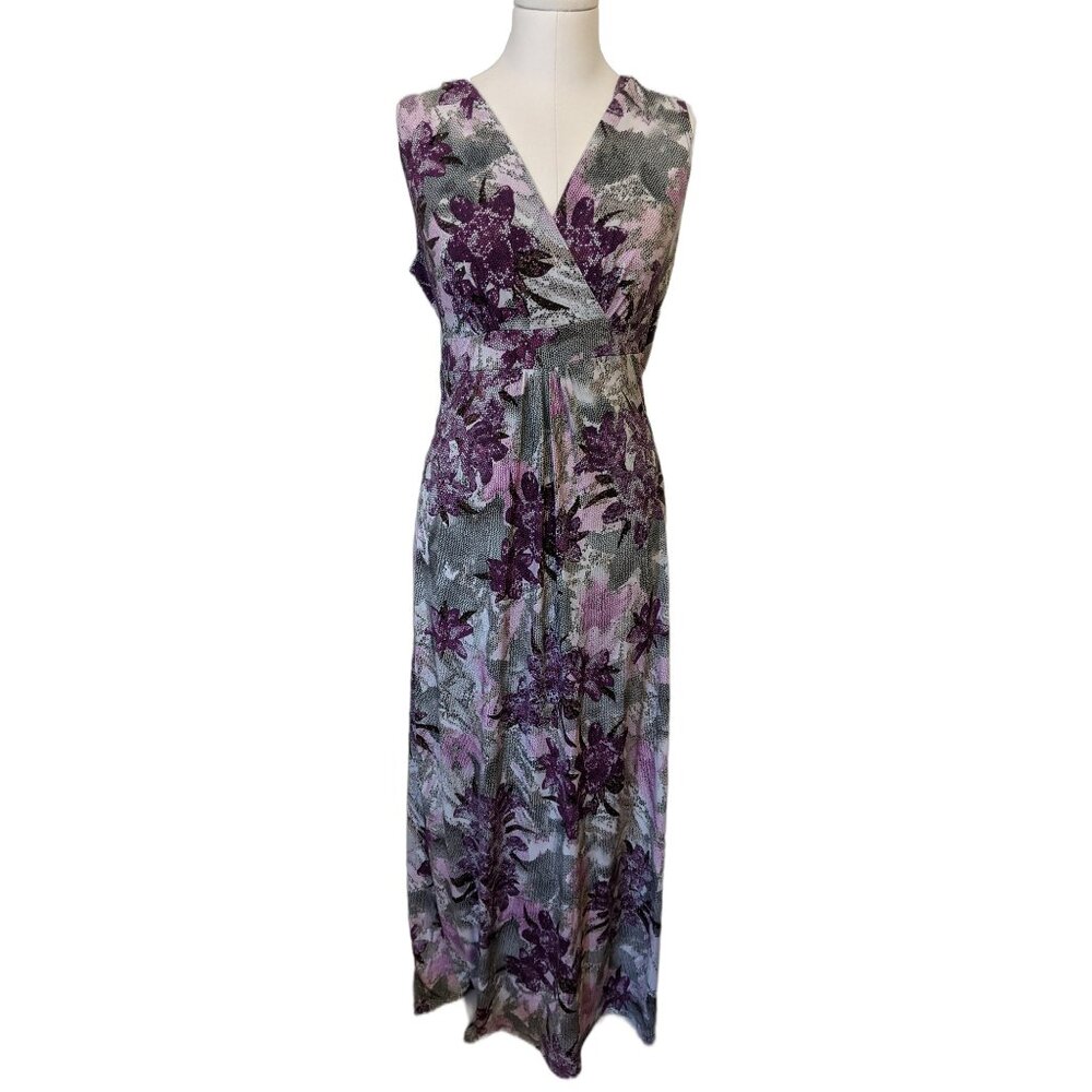 Womens ​Kim & Co Knit Sundress Sleeveless Maxi Dress Abstract Patterned V Neck M